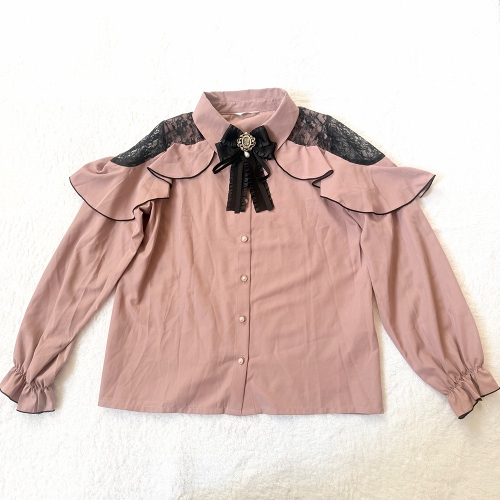 Majoretty Blouse Jirai Kei Ryosan Lolita Bow Lace Tops Japan Idol Long Sleeve M